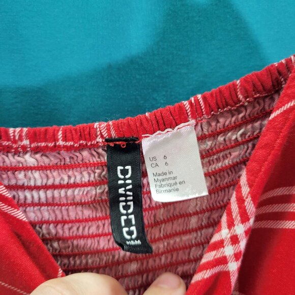 H&M Divided Red Plaid Spaghetti Strap Dress Size 6 - Picture 4 of 7